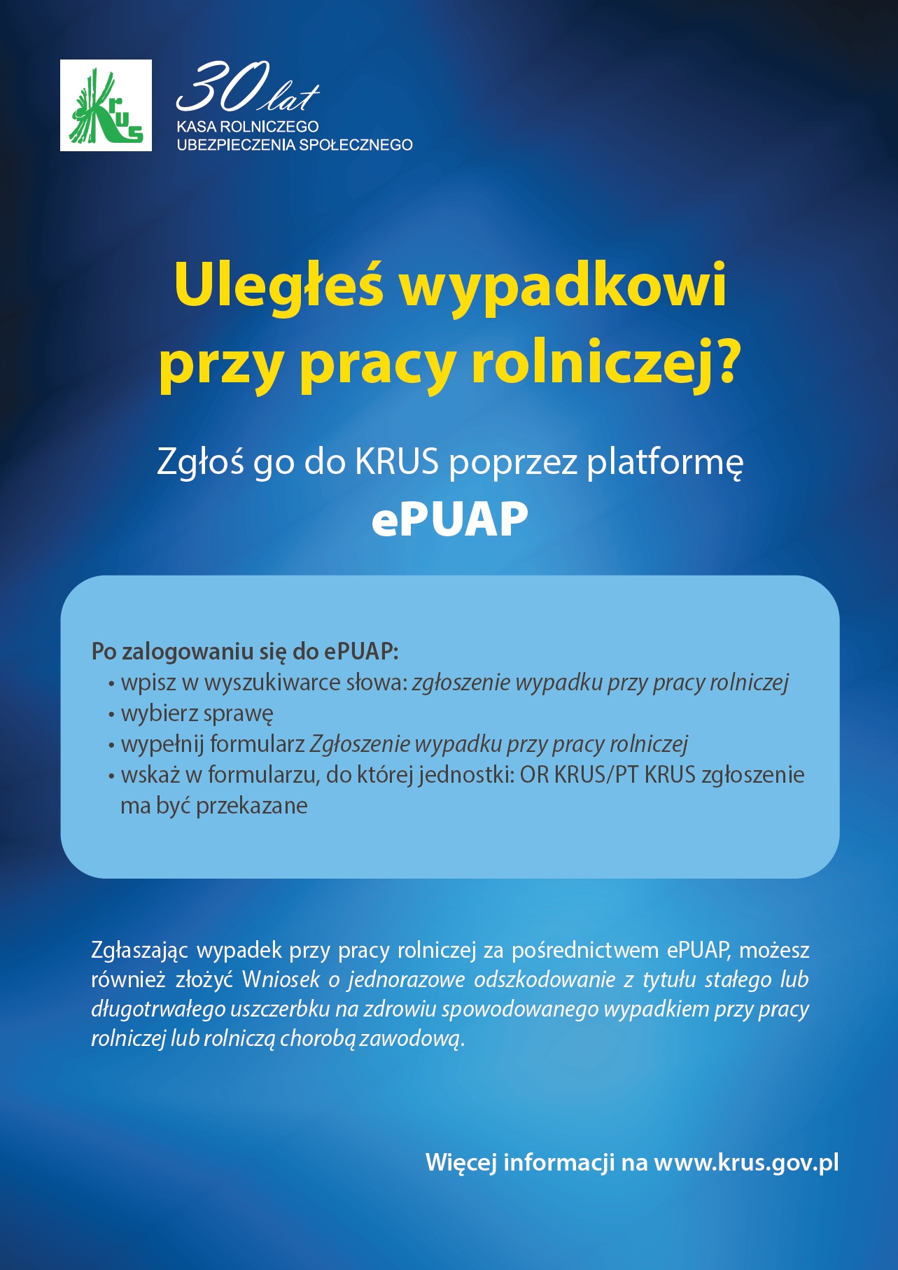 zgłoszenie wypadku przy pracy rolniczej - plakat