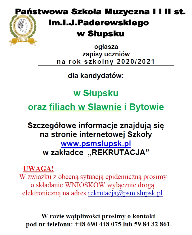 Nabór do Szkoły Muzycznej w Sławnie